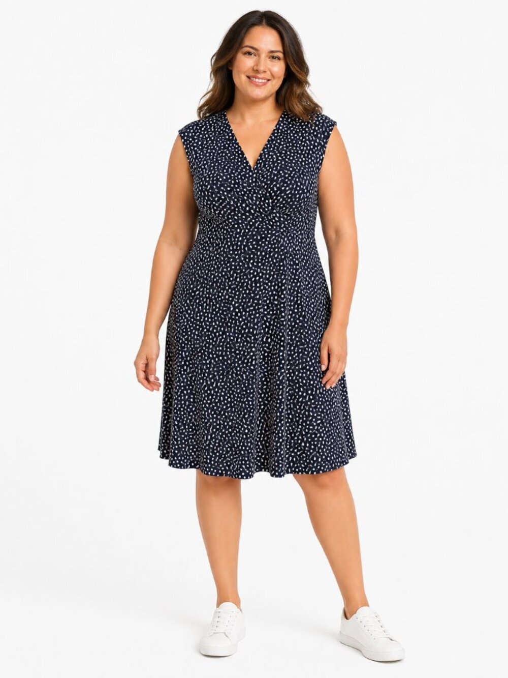 Chaps Navy Polka Dot Fit and Flare Preppy Work Dress Size XL